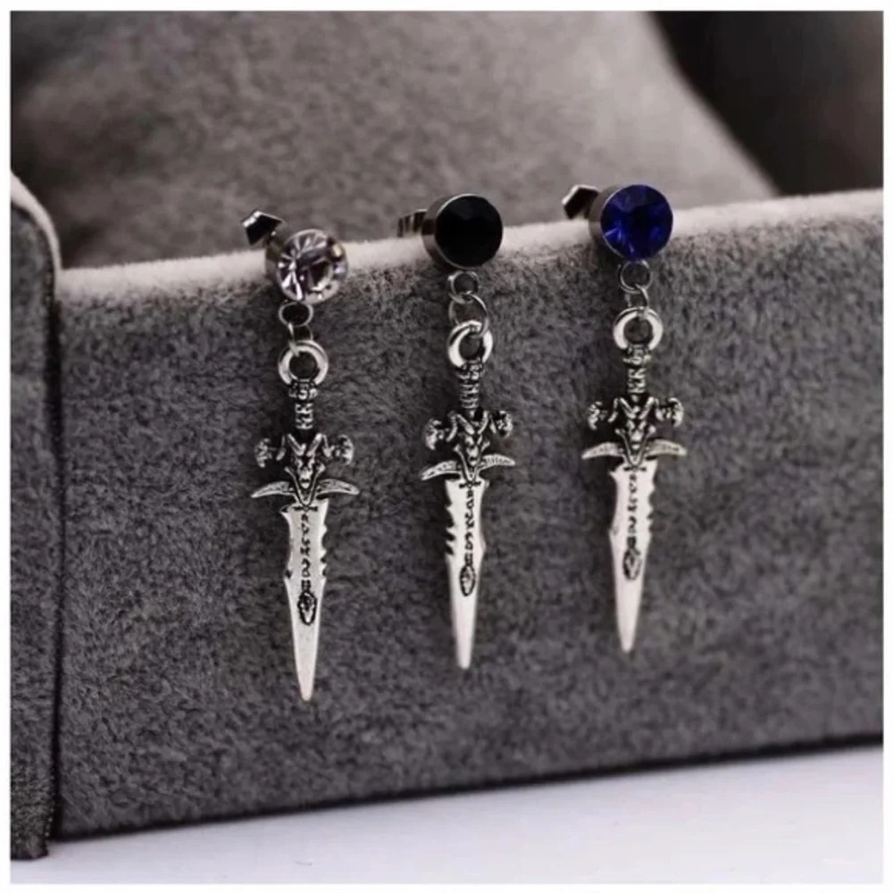 Single Accent Unique Spike stainless steel dagger earrings